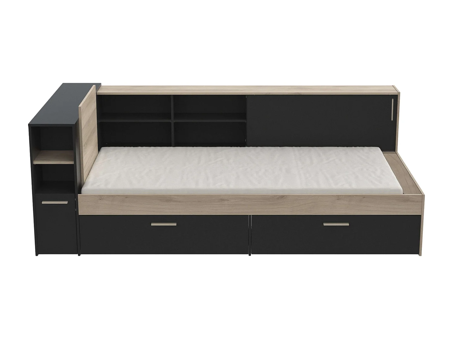 Cama Life Almacenaje Juvenil Negro/Roble Kronberg 90x190-200 cm