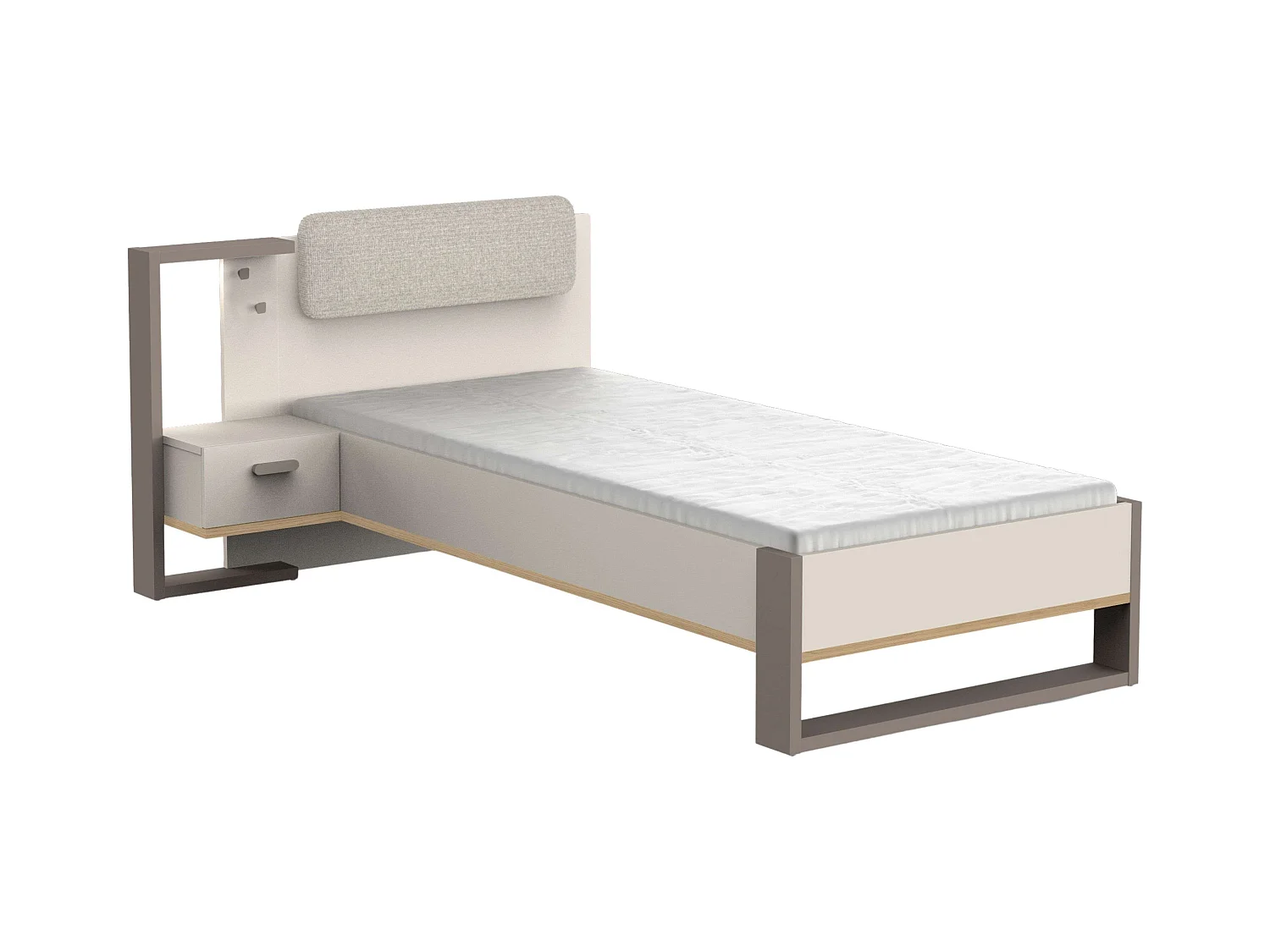 Pack Cama Juvenil y Mesita Camillia 90x200 cm Roble Vicenza, Gris, Arcilla
