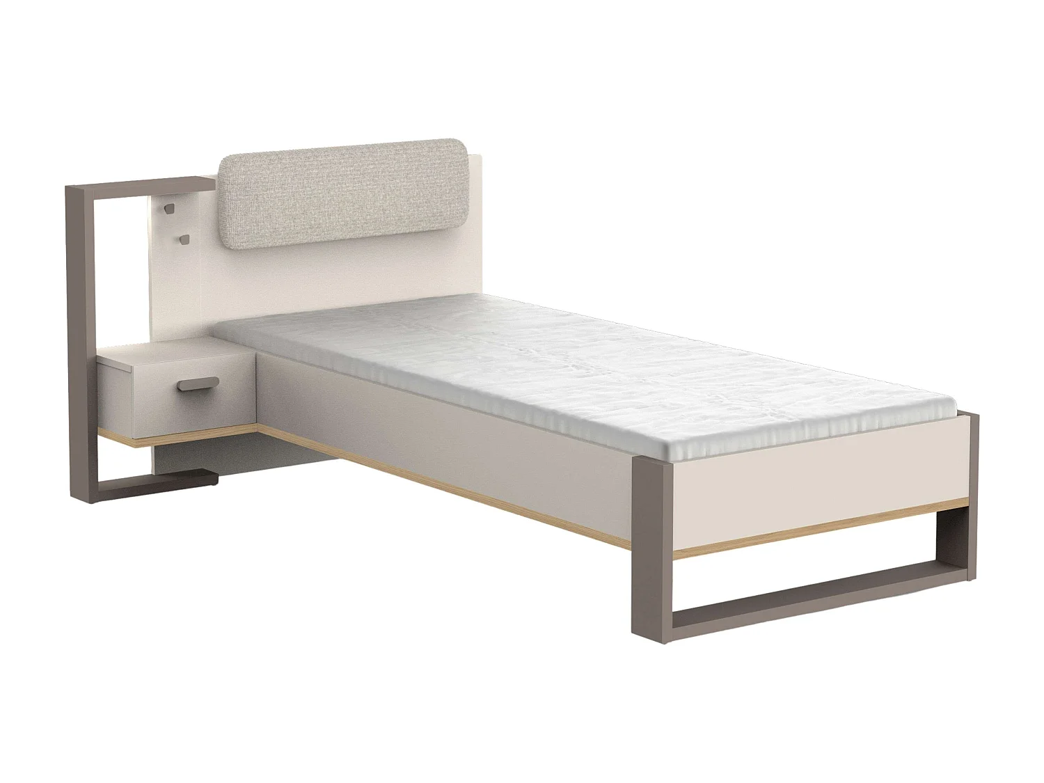 Pack Cama Juvenil y Mesita Camillia 90x200 cm Roble Vicenza, Gris, Arcilla