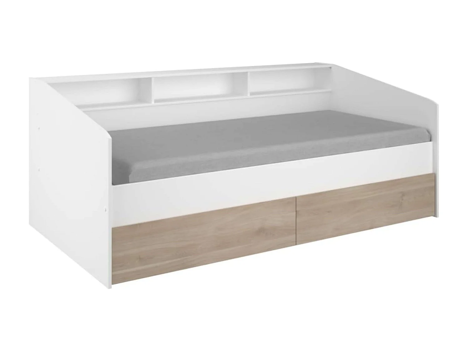 Cama Juvenil Style Blanco con cajones Roble Japonés 90x190-200 cm