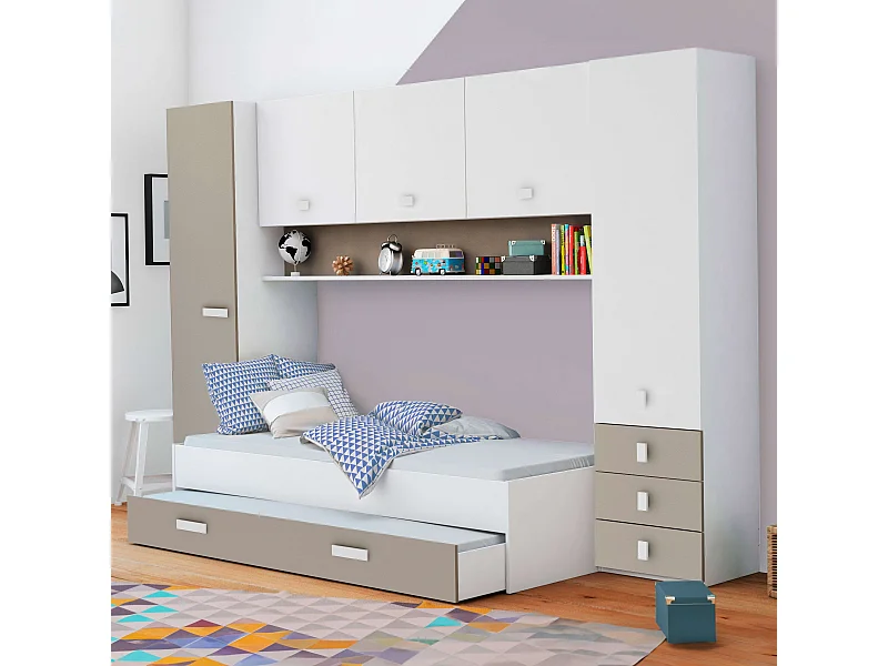 Cama Tidy con Cajones Habitación Infantil Juvenil Blanco y Arcilla 90x200 cm
