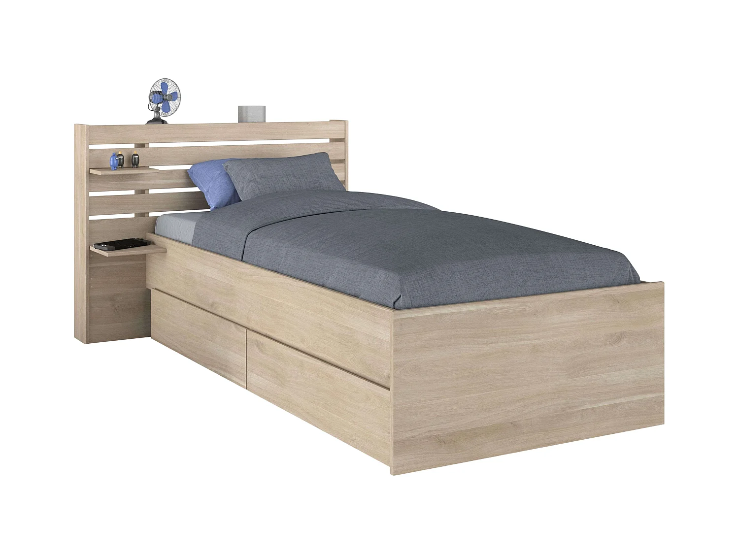 Cama Juvenil Eik Roble Japonés con cabecero 90x190-200 cm