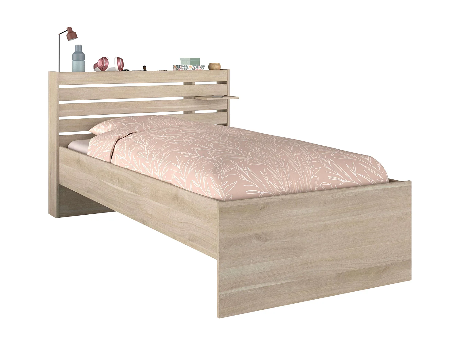 Cama Juvenil Eik Roble Japonés con cabecero 90x190-200 cm