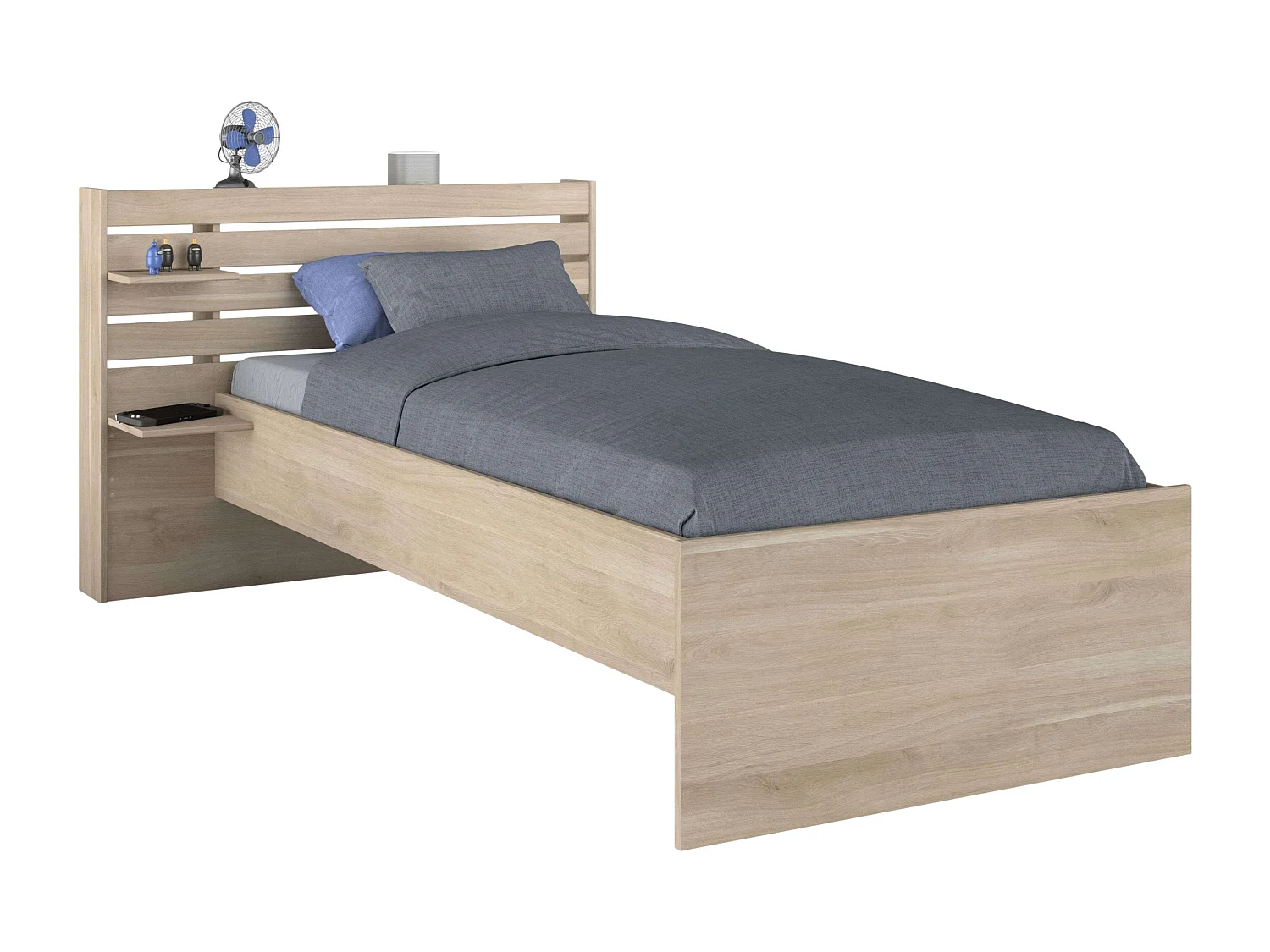 Cama Juvenil Eik Roble Japonés con cabecero 90x190-200 cm