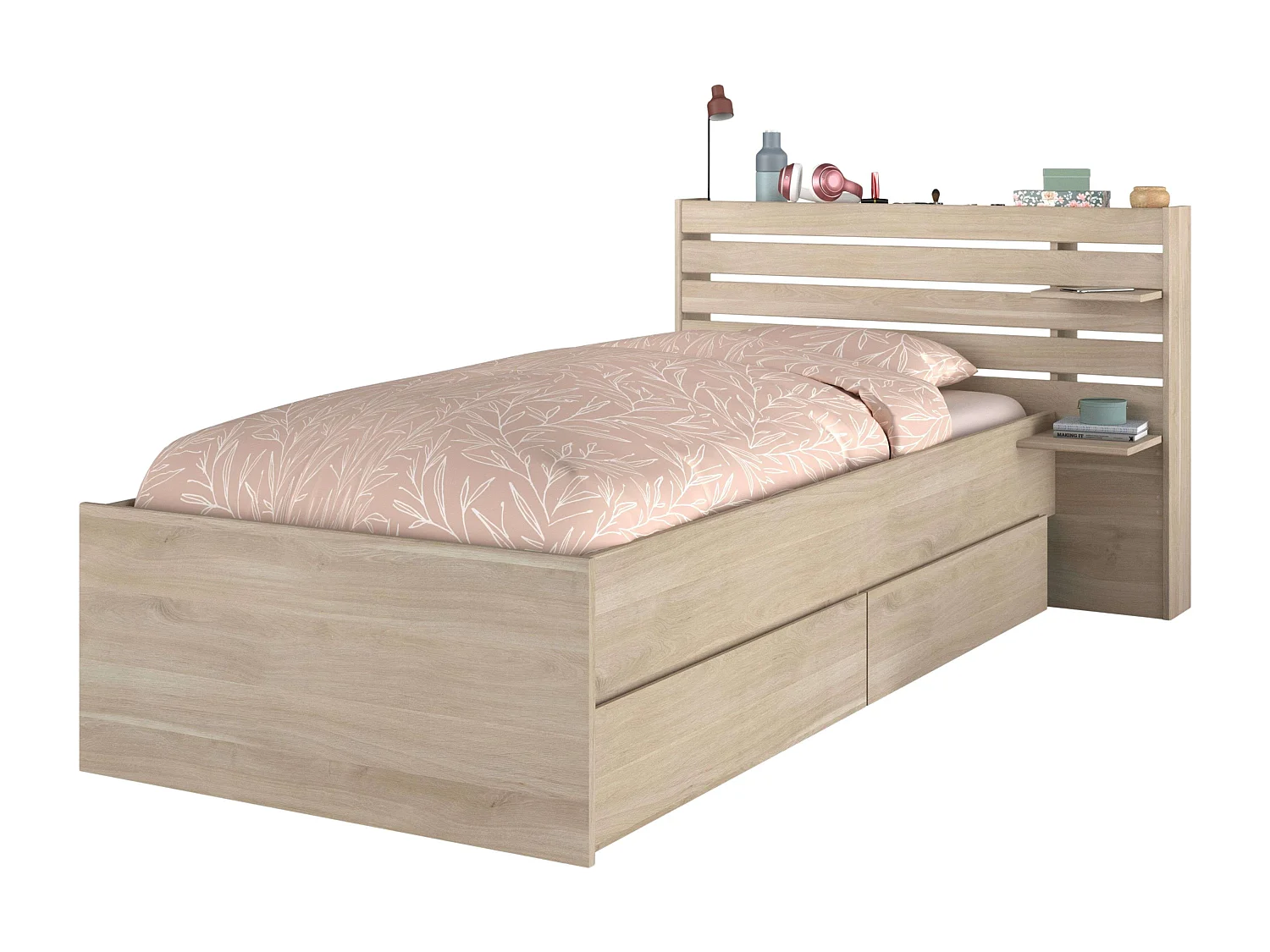 Cama Juvenil Eik Roble Japonés con cabecero 90x190-200 cm