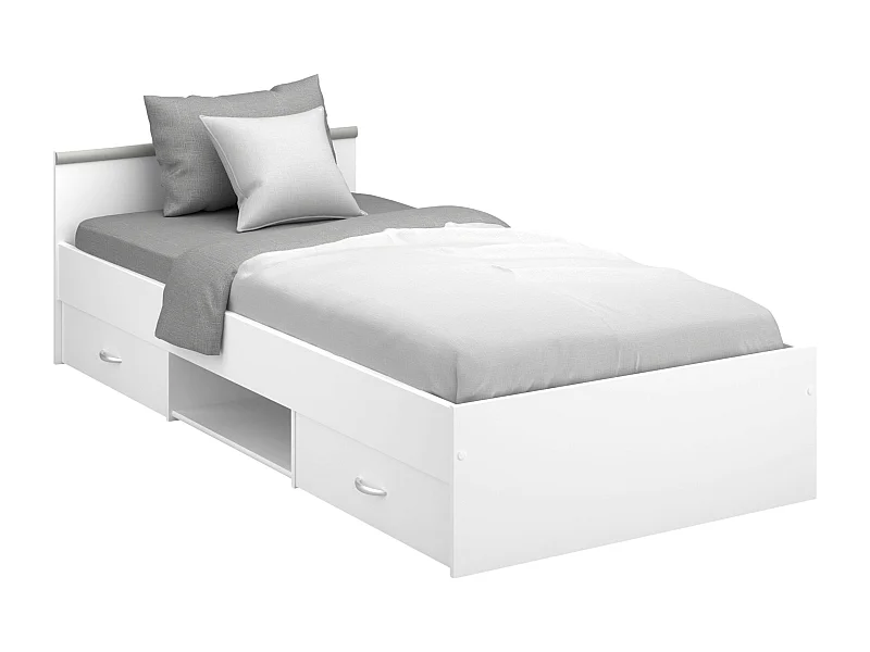 Cama juvenil Village 2 cajones y hueco blanco/gris 90x200 cm dormitorio