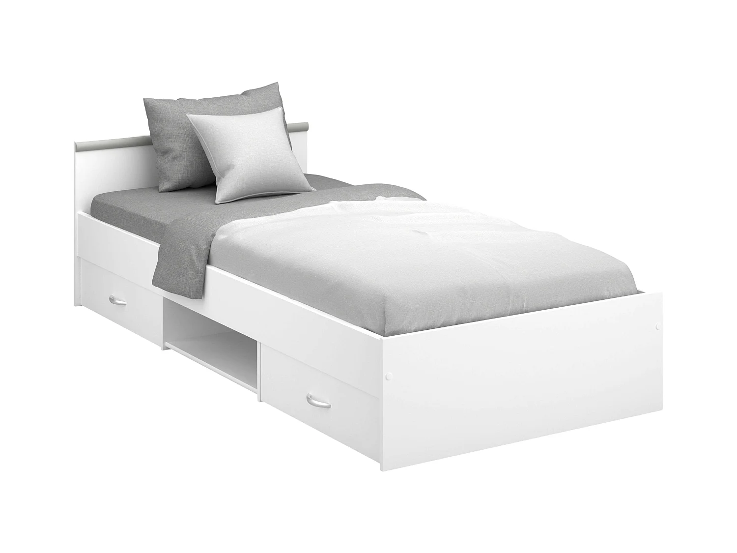 Cama juvenil Village 2 cajones y hueco blanco/gris 90x200 cm dormitorio