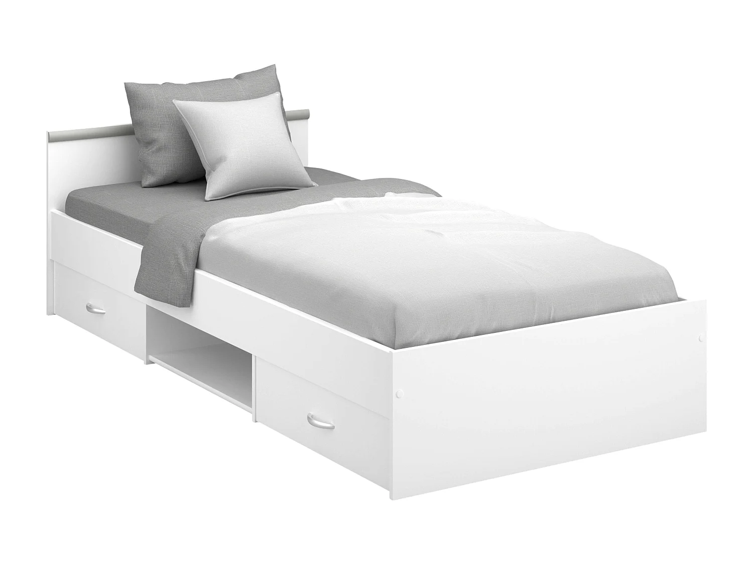 Cama juvenil Village 2 cajones y hueco blanco/gris 90x200 cm dormitorio