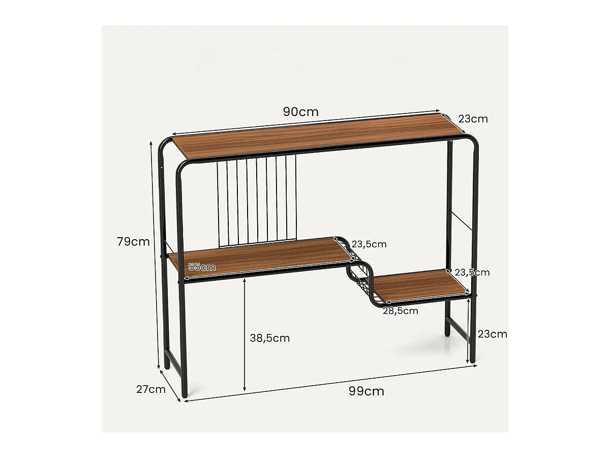Konsolentisch Flurtisch mit 2 Ablageflächen und Metallrahmen Eingangstisch mit verstellbaren Füßen 99 x 27 x 79 cm