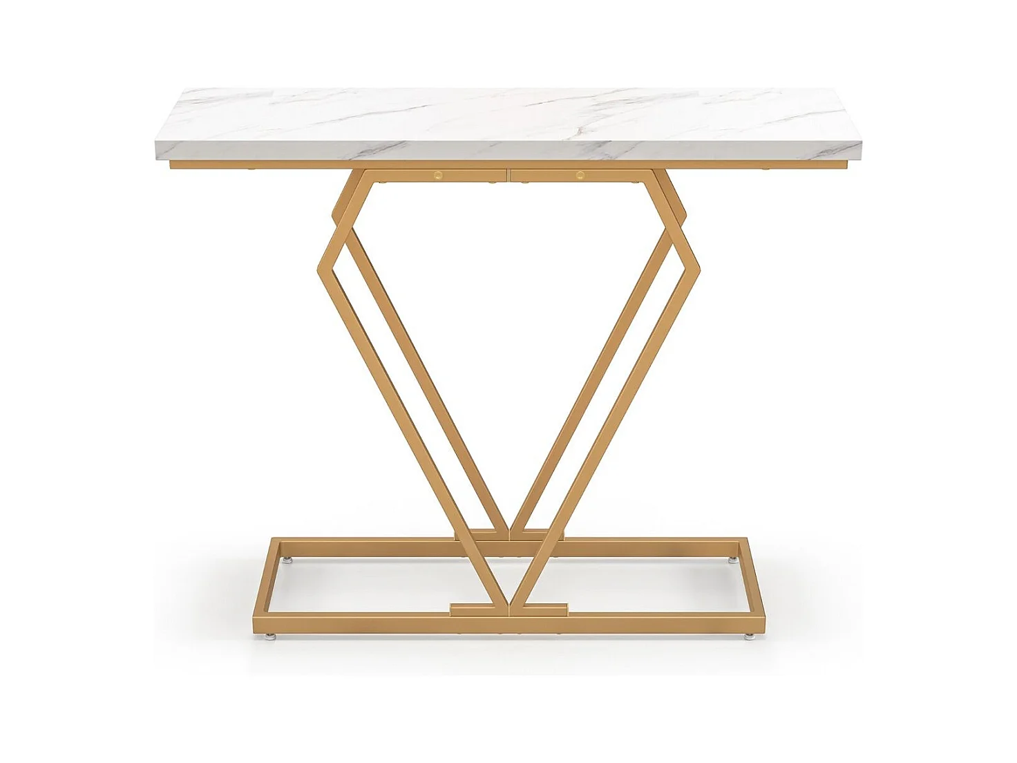 Consolle oro in finto marmo con telaio geometrico a forma di diamante, Tavolo stretto da ingresso da 100cm Bianco