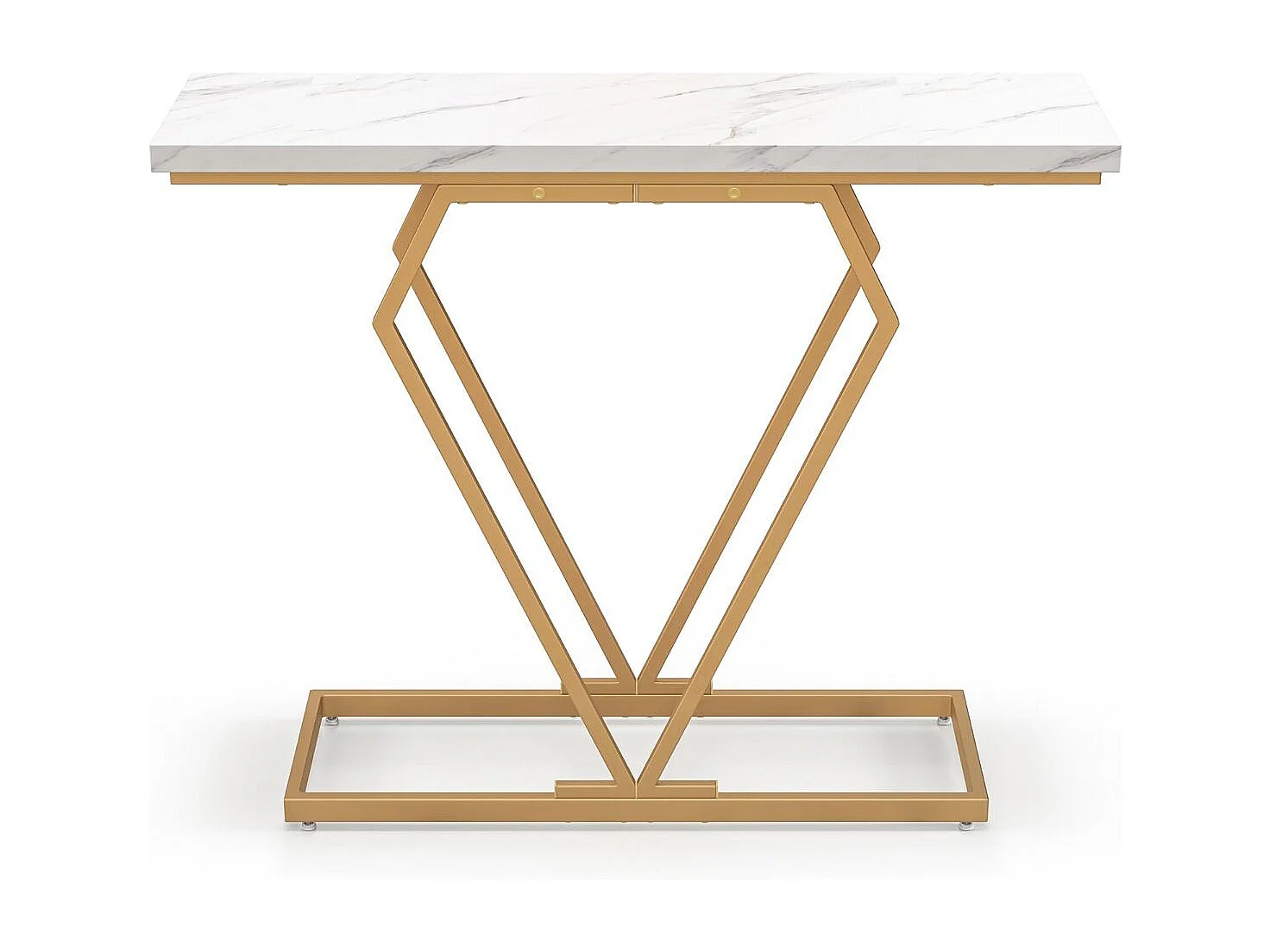 Consolle oro in finto marmo con telaio geometrico a forma di diamante, Tavolo stretto da ingresso da 100cm Bianco