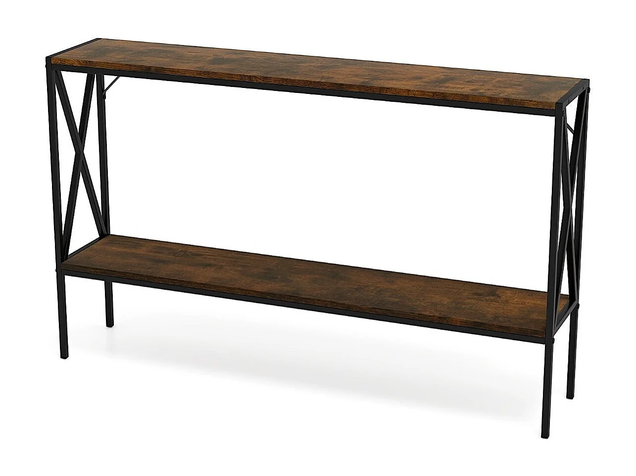 Table Console Industrielle à 2 Niveaux Derrière le Canapé avec Étagère de Rangement Ouverte Cadre en Métal de 120 CM Marron Rustique