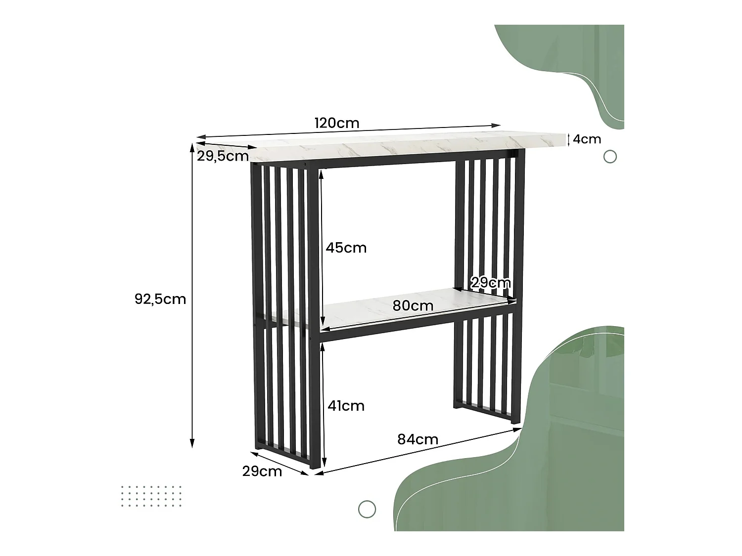 Consolle a 2 livelli con aspetto marmoreo Tavolino stretto Tavolino da ingresso nero + bianco