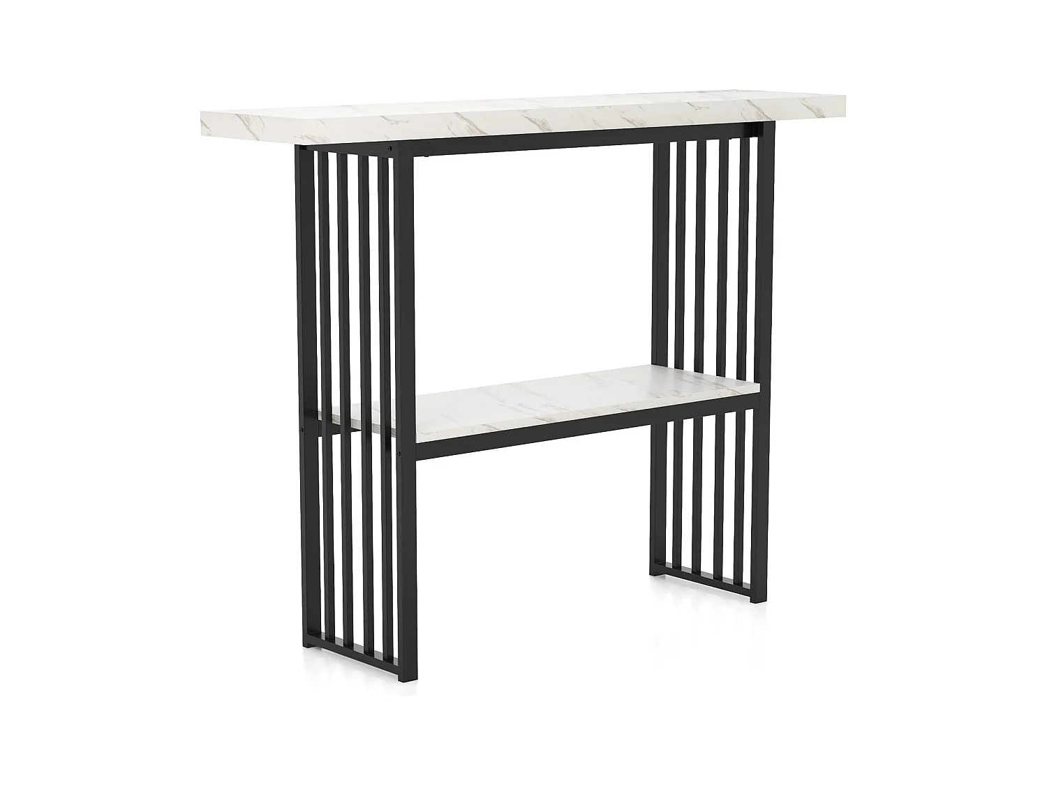 Consolle a 2 livelli con aspetto marmoreo Tavolino stretto Tavolino da ingresso nero + bianco