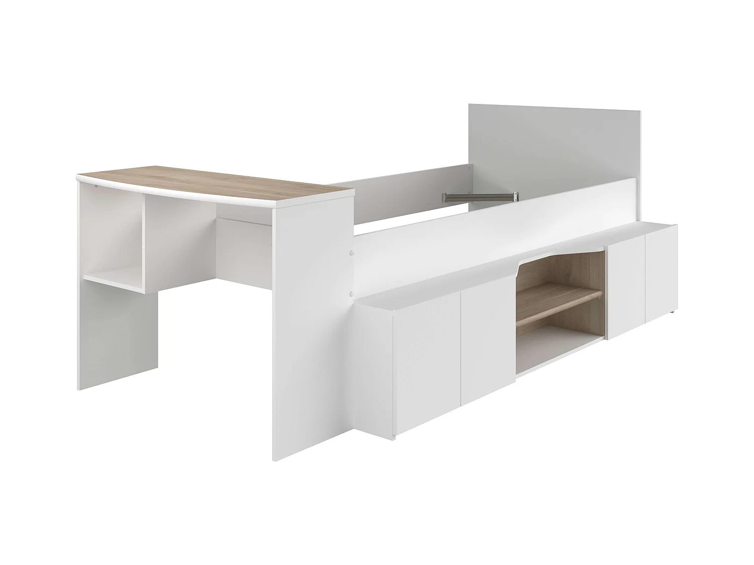 Cama Juvenil con Escritorio Porto en Roble Japonés y Blanco 90x200/190 cm