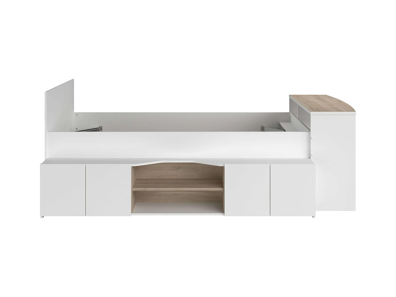 Cama Juvenil con Escritorio Porto en Roble Japonés y Blanco 90x200/190 cm