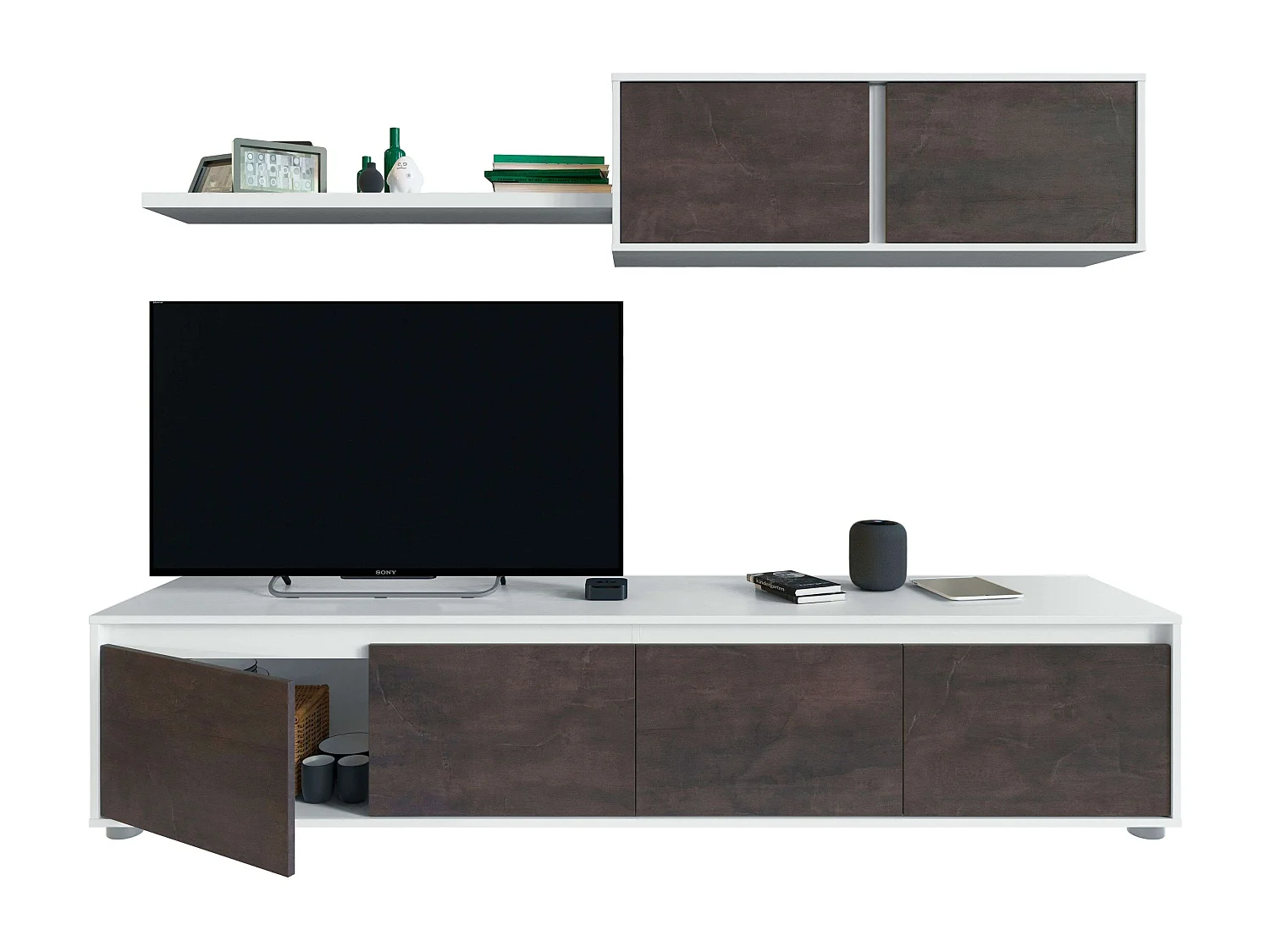 Conjunto Salón Ind. Modular TV, Mesa Centro, Comedor, Estantería, Blanco Ã"xido