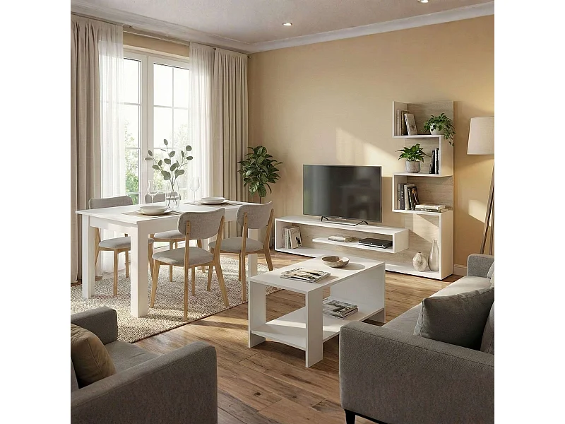 Pack Muebles Salón Snake: Mueble TV, Mesas Centro/Comedor Roble Sonoma/Nymphaea