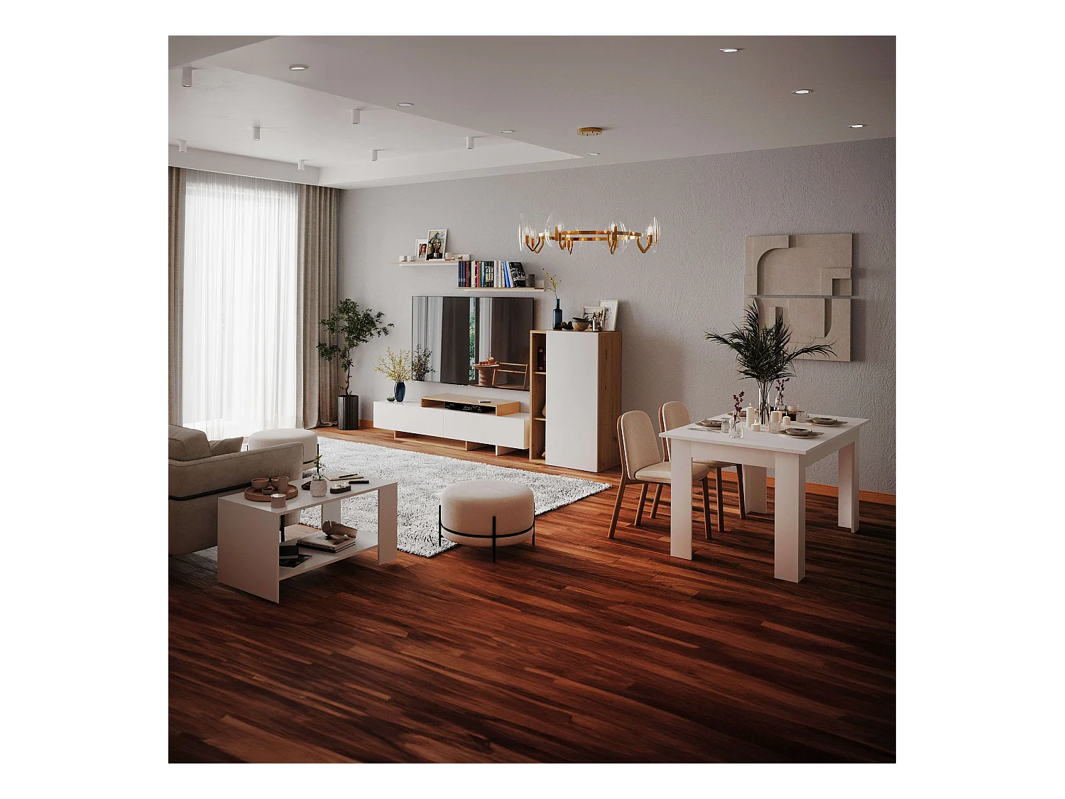 Pack Muebles Salón Opole: Mueble TV, Aparador, Mesas Centro y Comedor
