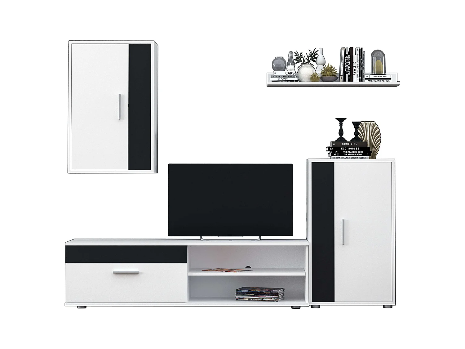 Pack Muebles Salón Rom TV: Módulos, Estantería, Aparador, Mesa Centro