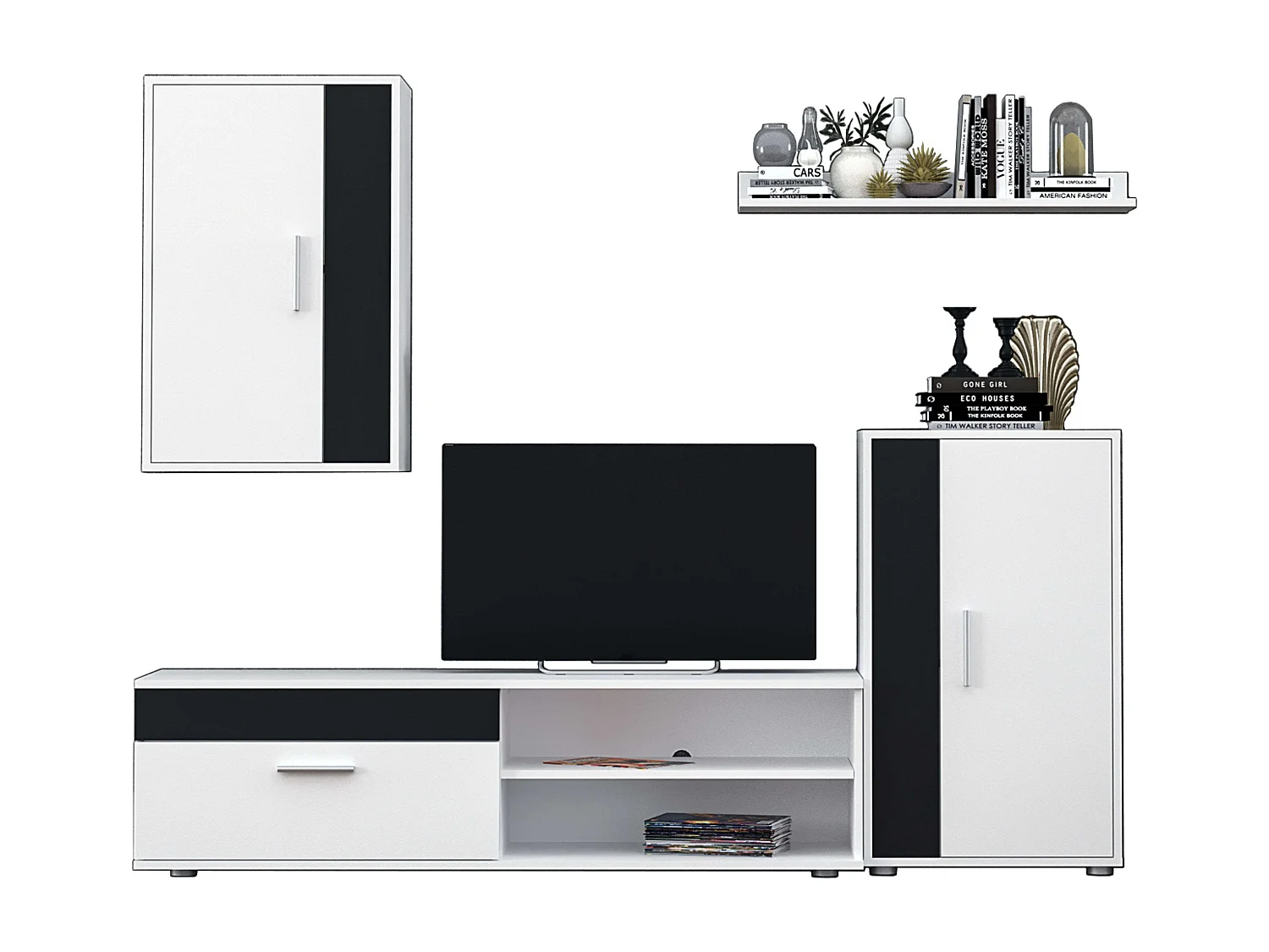 Pack Muebles Salón Rom TV: Módulos, Estantería, Aparador, Mesa Centro