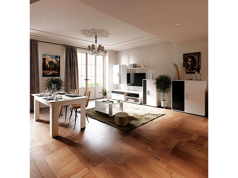 Pack Muebles Salón Rom TV: Módulos, Estantería, Aparador, Mesa Centro