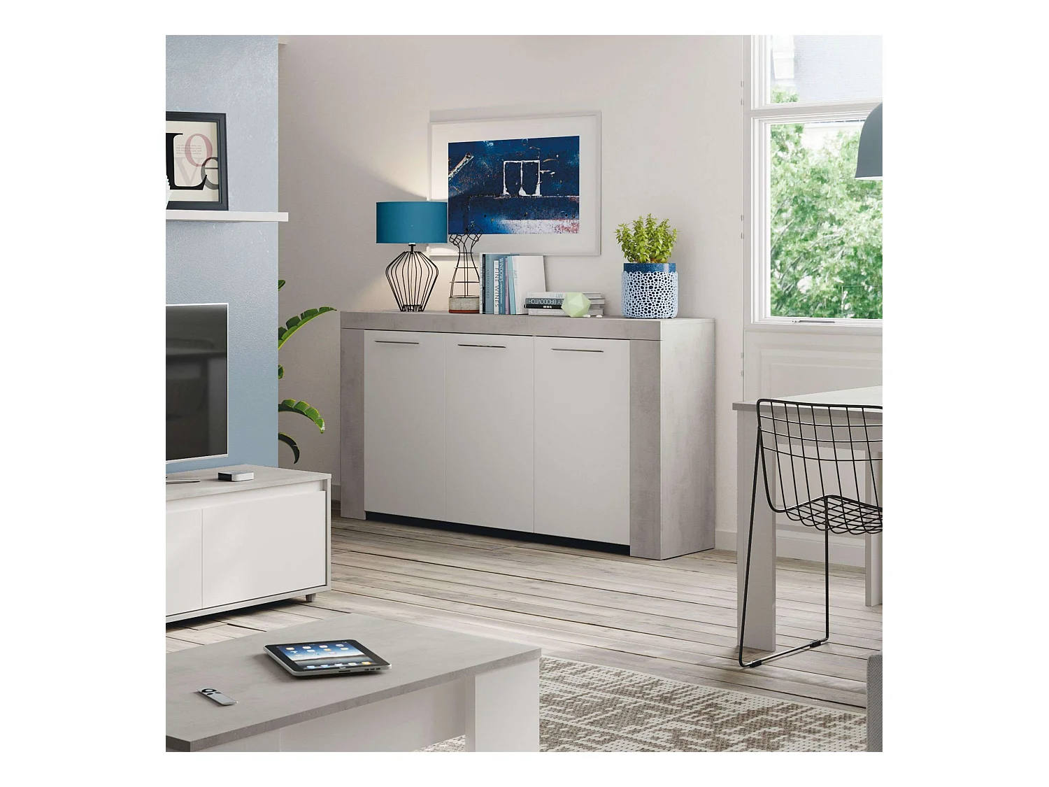 Pack salón Plutón: Mesa TV, Mesa centro, Mesa Comedor, Aparador