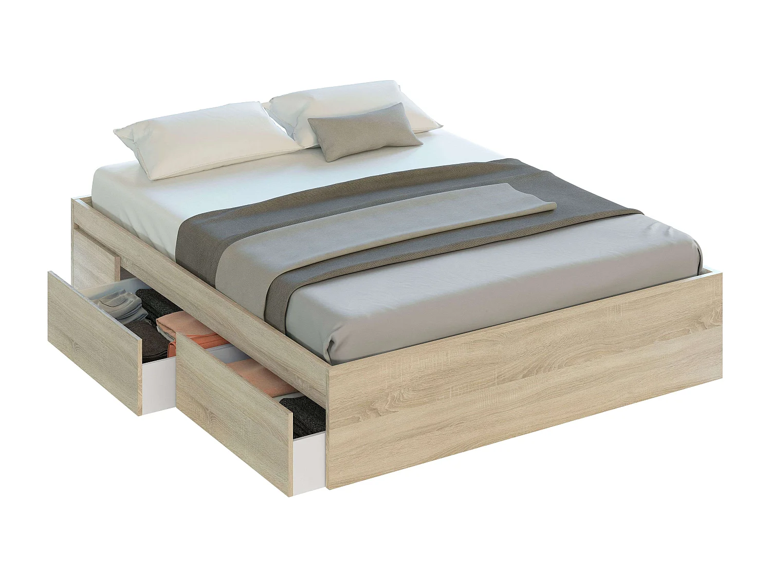 Pack Dormitorio Matrimonio Blanco y Roble Canadian: cama, armario, cabezal