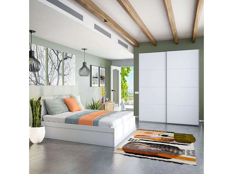 Dormitorio Doble Blanco Artik (mate), detalles gris antracita, 150 cm