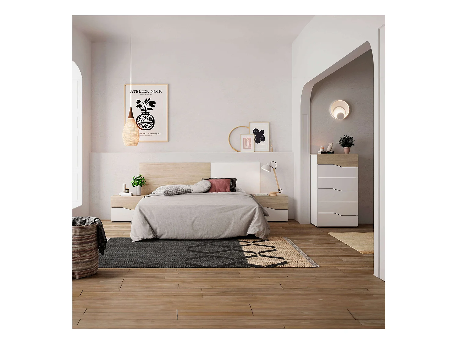 Pack muebles dorm. Couple color Sahara y blanco