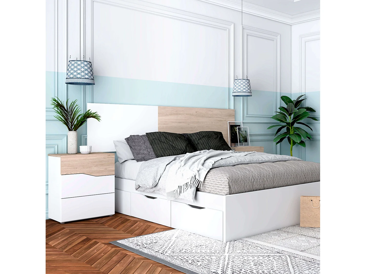 Pack muebles dorm. Couple color Sahara y blanco