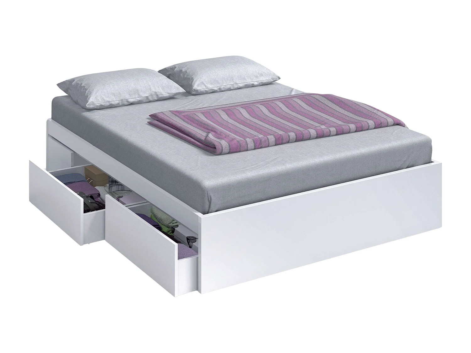 Pack Matrimonio Completo cama + cabecero + 2 mesitas + cómoda Roble y Blanco