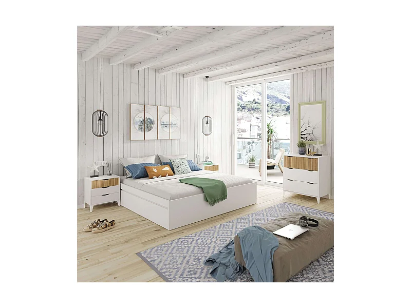 Pack Muebles Dormitorio Matrimonio Estilo Nórdico Roble y Blanco