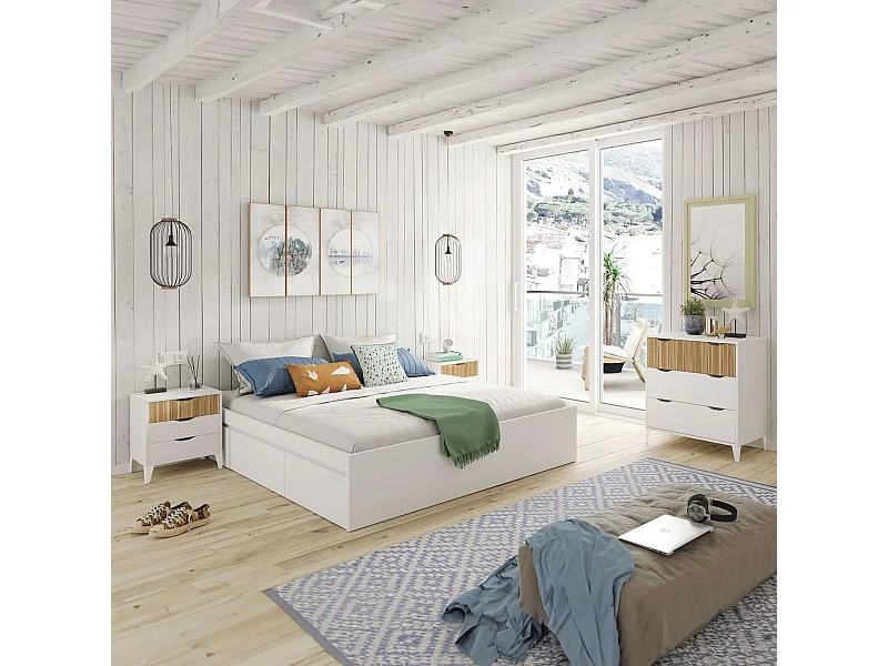 Pack Muebles Dormitorio Matrimonio Estilo Nórdico Roble y Blanco
