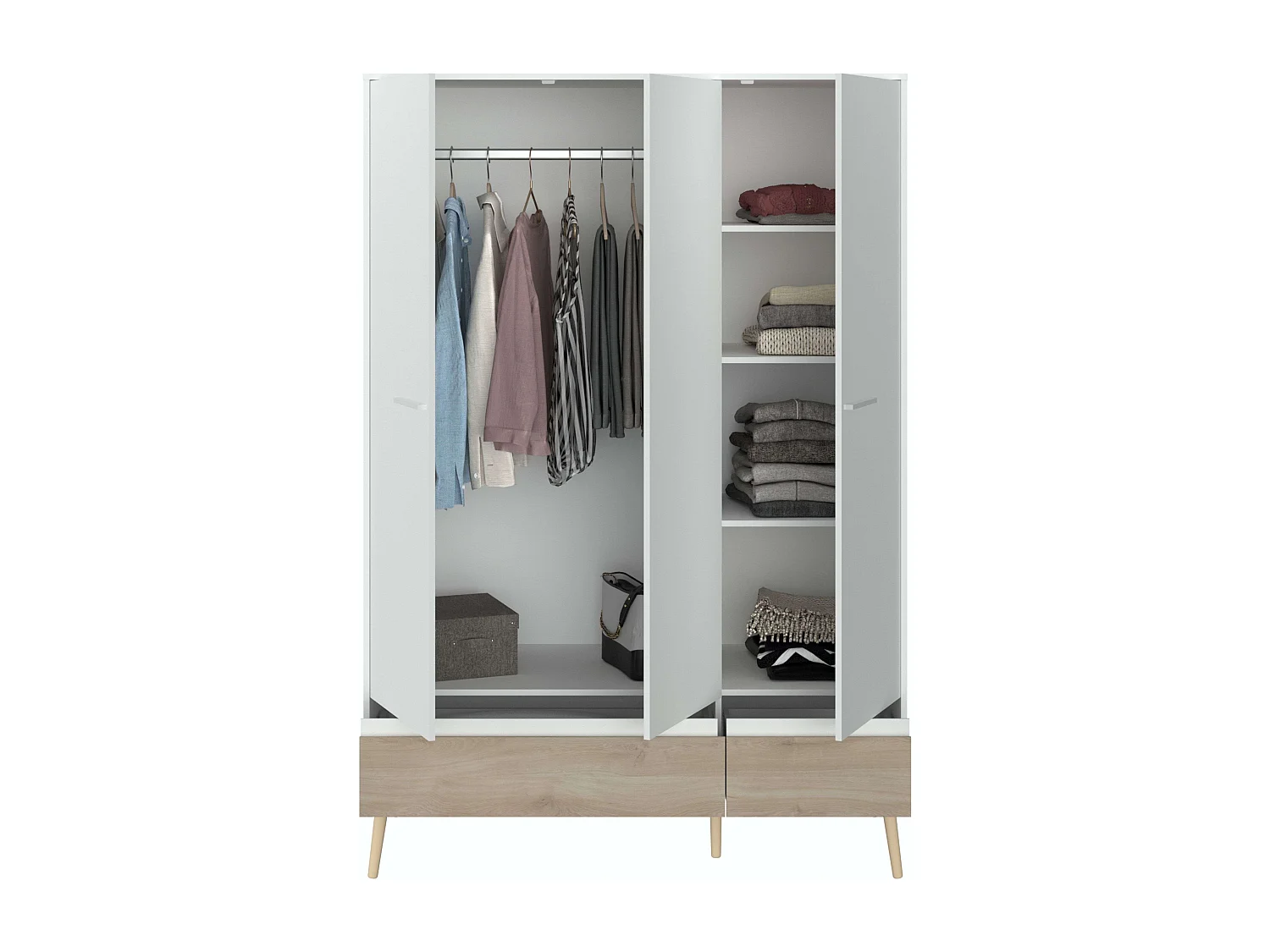 Pack Dormitorio Osaka Roble Japonés Cama 135-140x190 cm, 2 mesitas y Armario