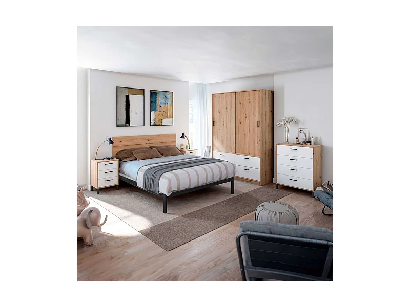 Pack Dormitorio Matrimonio Lúmina Nórdico: Cabecero, Mesitas, Cómoda, Armario