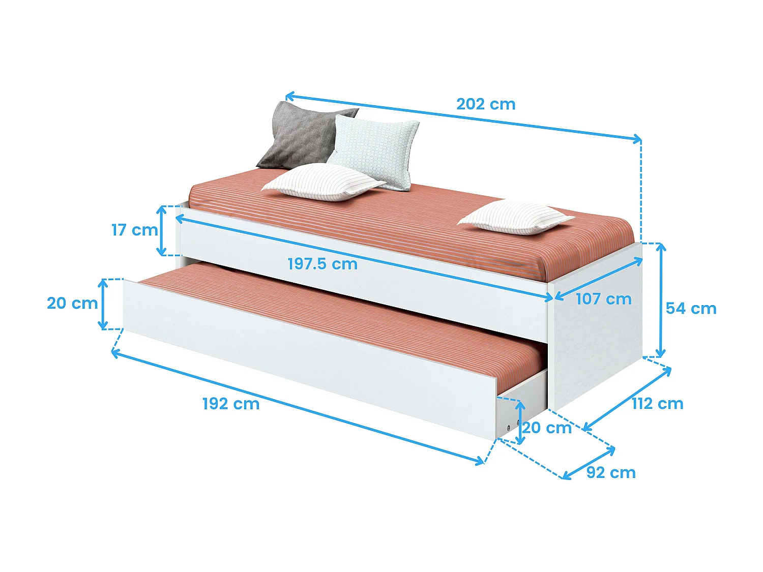 Pack Muebles Dormitorio Juvenil Tibet Blanco Mate (Cama 90 + Armario + Cómoda)
