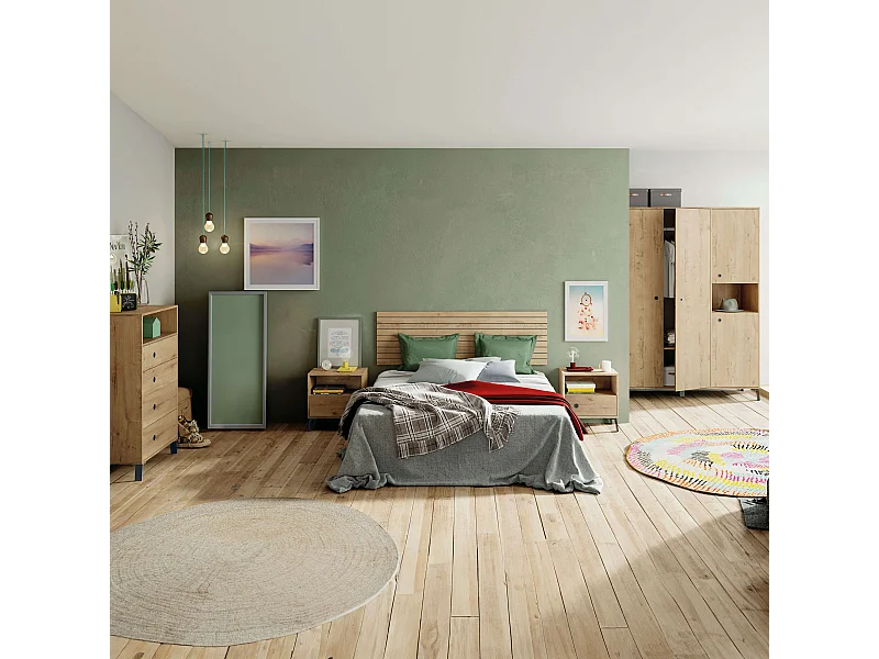 Pack Muebles Dormitorio Camila: Armario, Cómoda, Mesita, Cabecero