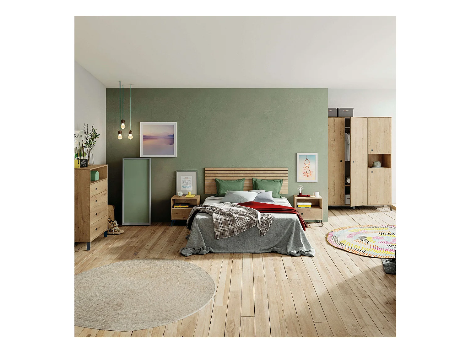 Pack Muebles Dormitorio Camila: Armario, Cómoda, Mesita, Cabecero
