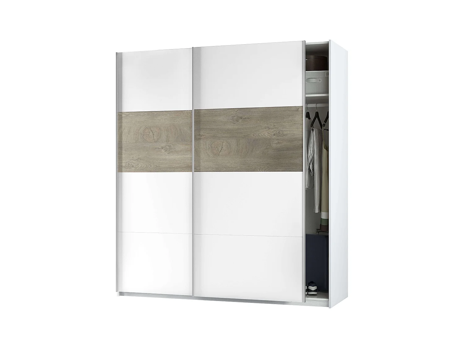 Pack Dormitorio Completo Roble Alaska Blanco (Cama, Cabecero, Mesitas, Armario)