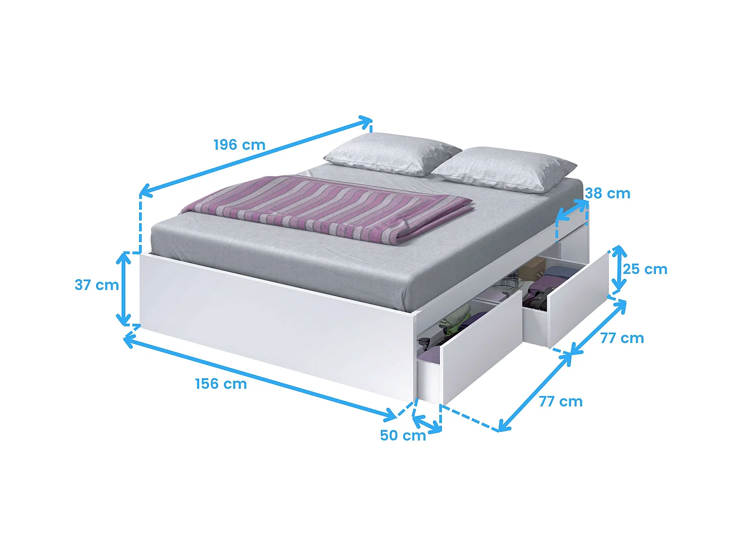Pack Dormitorio Completo Roble Alaska Blanco (Cama, Cabecero, Mesitas, Armario)
