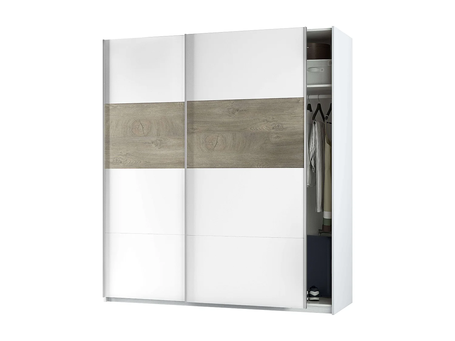 Pack Dormitorio Completo Roble Alaska Blanco (Cama, Cabecero, Mesitas, Armario)
