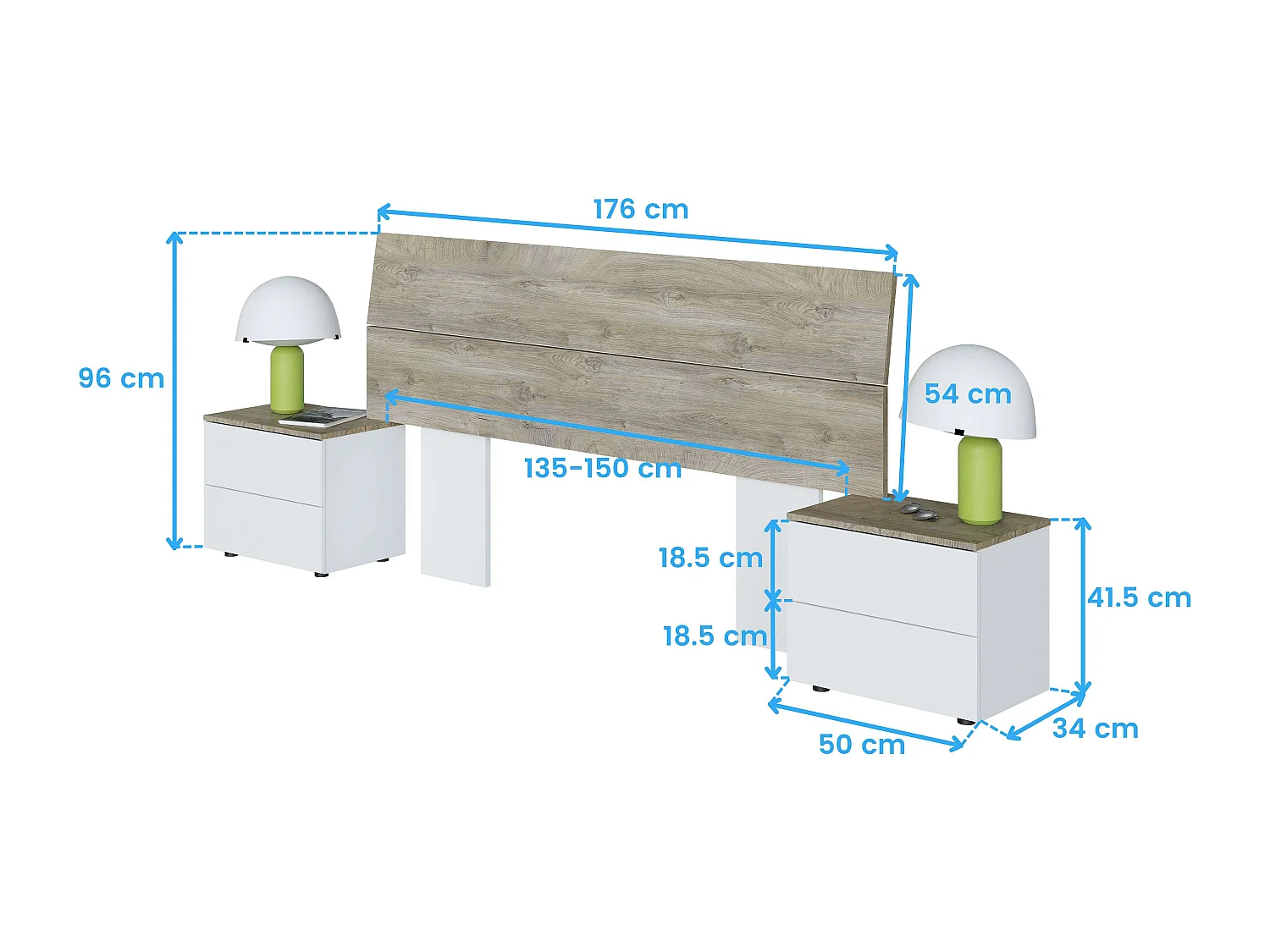Pack Dormitorio Completo Roble Alaska Blanco (Cama, Cabecero, Mesitas, Armario)