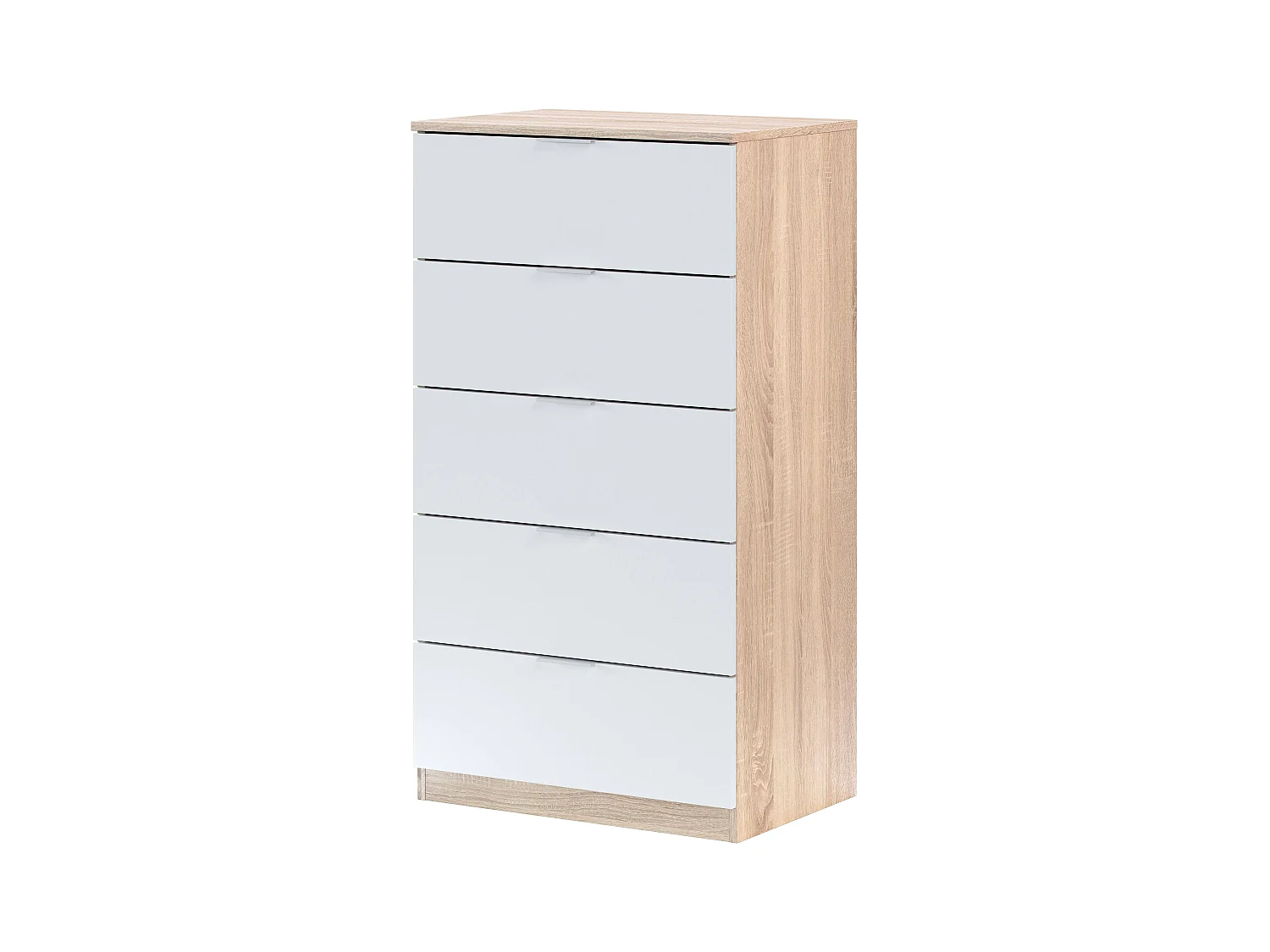 Pack Dormitorio Alaya Blanco y Roble 150cm (cama+cabecero+2 Mesas+arm.)