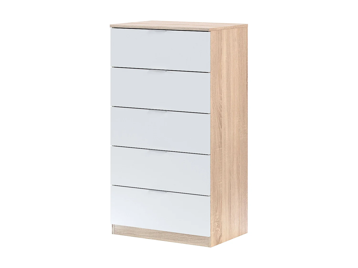 Pack Dormitorio Alaya Blanco y Roble 150cm (cama+cabecero+2 Mesas+arm.)