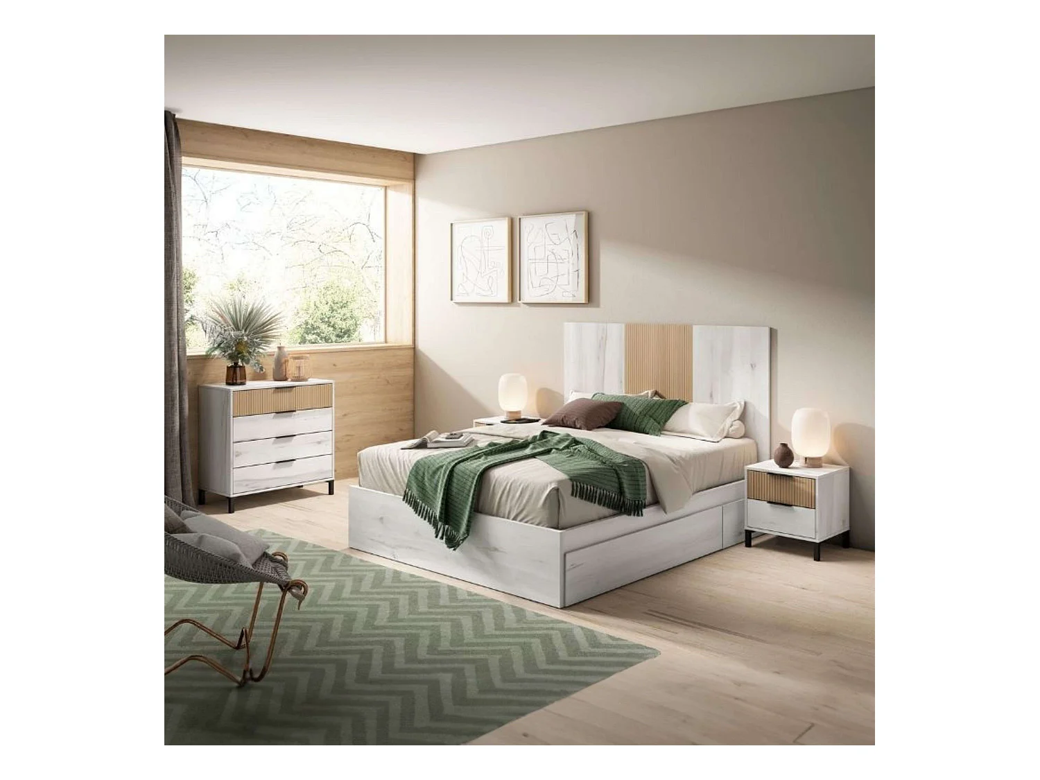 Dpto. Moderno Arles Blanco Albo y Roble Rayado 135-160 cm