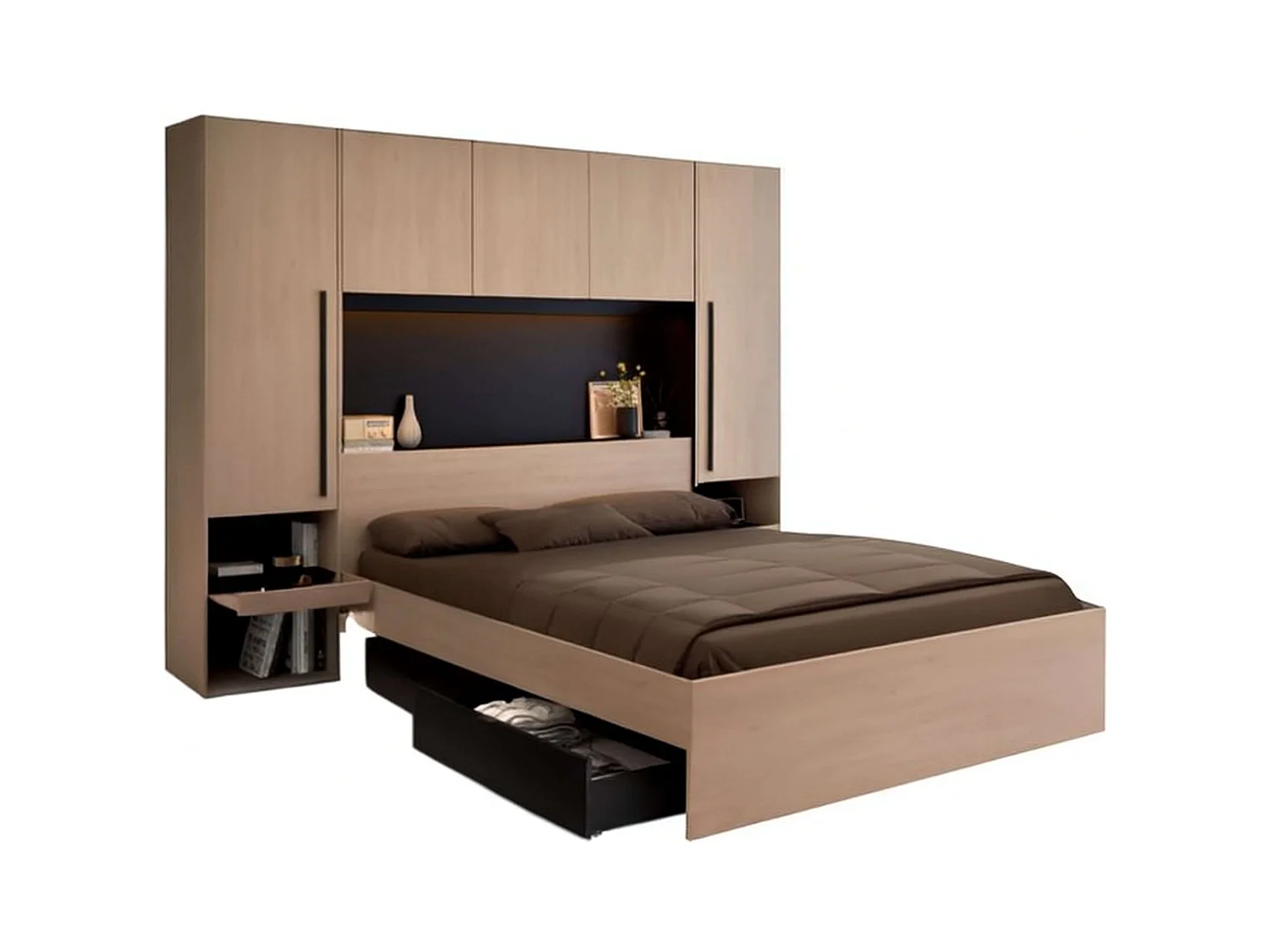 Pack Dormitorio Completo John Cama 135-140x190 cm, Cabecero Roble
