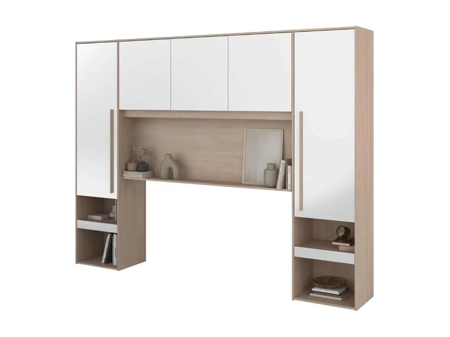 Pack Dormitorio John Cama 135-140x190 cm con Cajones y Cabecero Roble