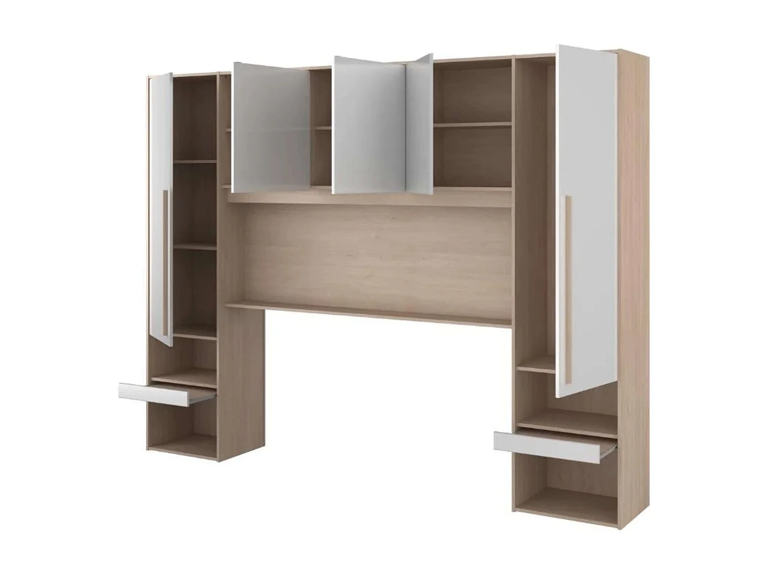 Pack Dormitorio John Cama 135-140x190 cm con Cajones y Cabecero Roble