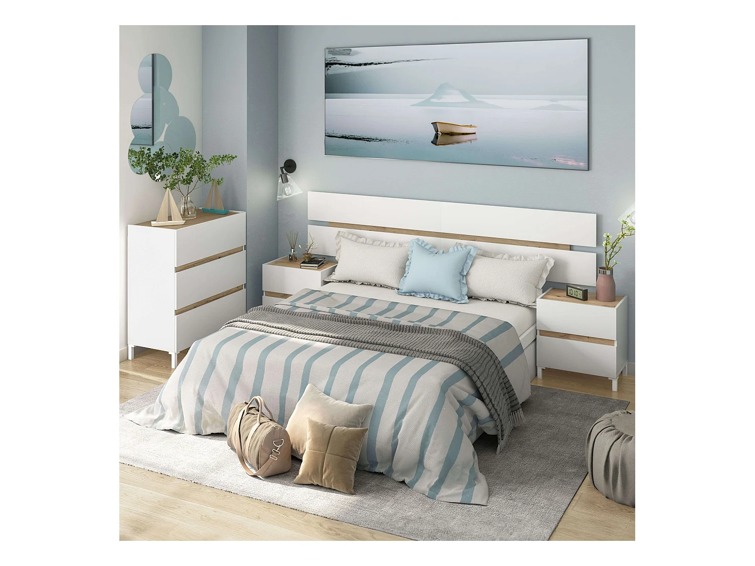 Pack muebles dorm. doble Tempus blanco Artik y roble Nodi